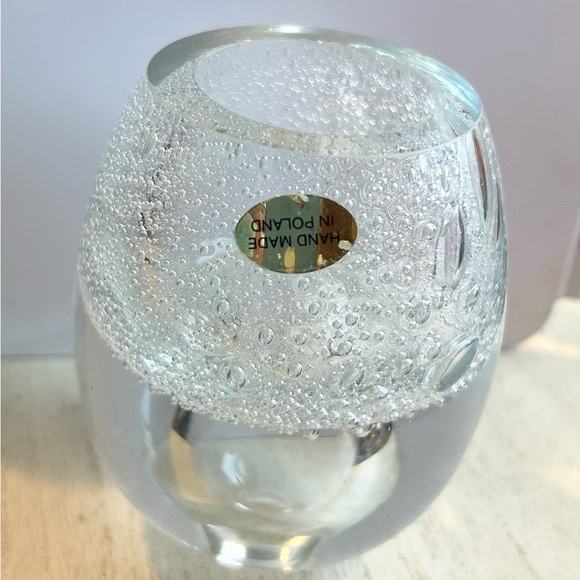 Handmade Polish Art Glass Bubble Candle Holder Clear Votive Modern Decor - Picture 2 of 10